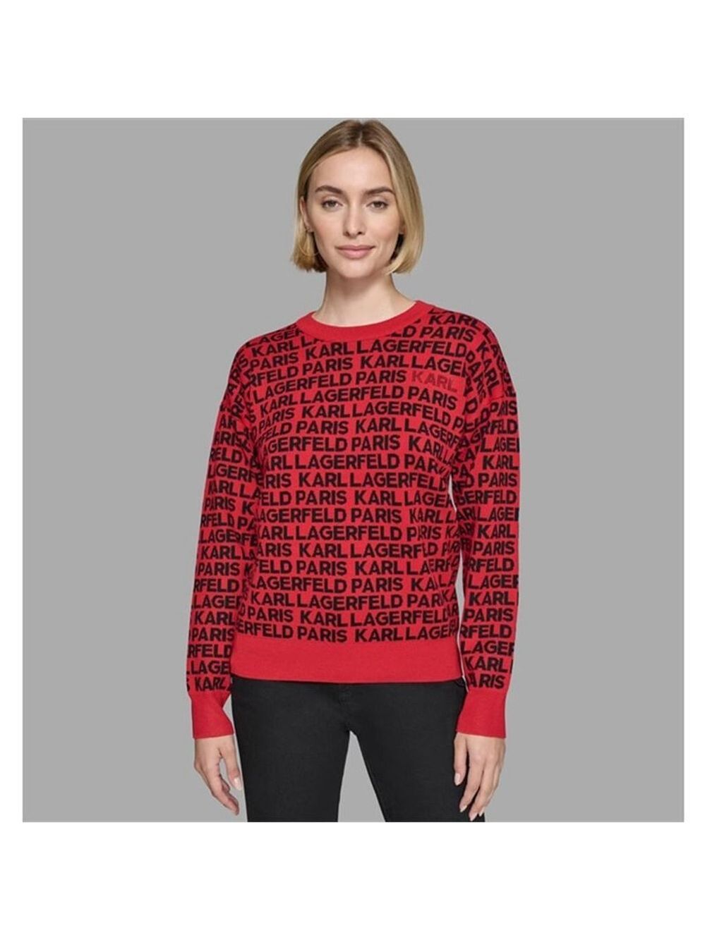 Karl Lagerfeld Paris Women's All Over Logo Sweater Red Size Small